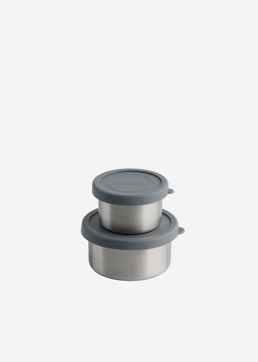 Aya ida aya ida - set de recipientes para refrigerios - lonchera - pastillero - juego de recipientes para comida - recipiente para granola - 100ml + 200ml - gris oscuro