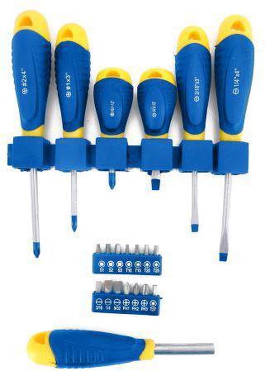 Kinzo schroevendraaierset bitset - 21-delig - 3x kruiskop, 3x sleufkop - 14 bits in diverse soorten en maten, o.a. torx