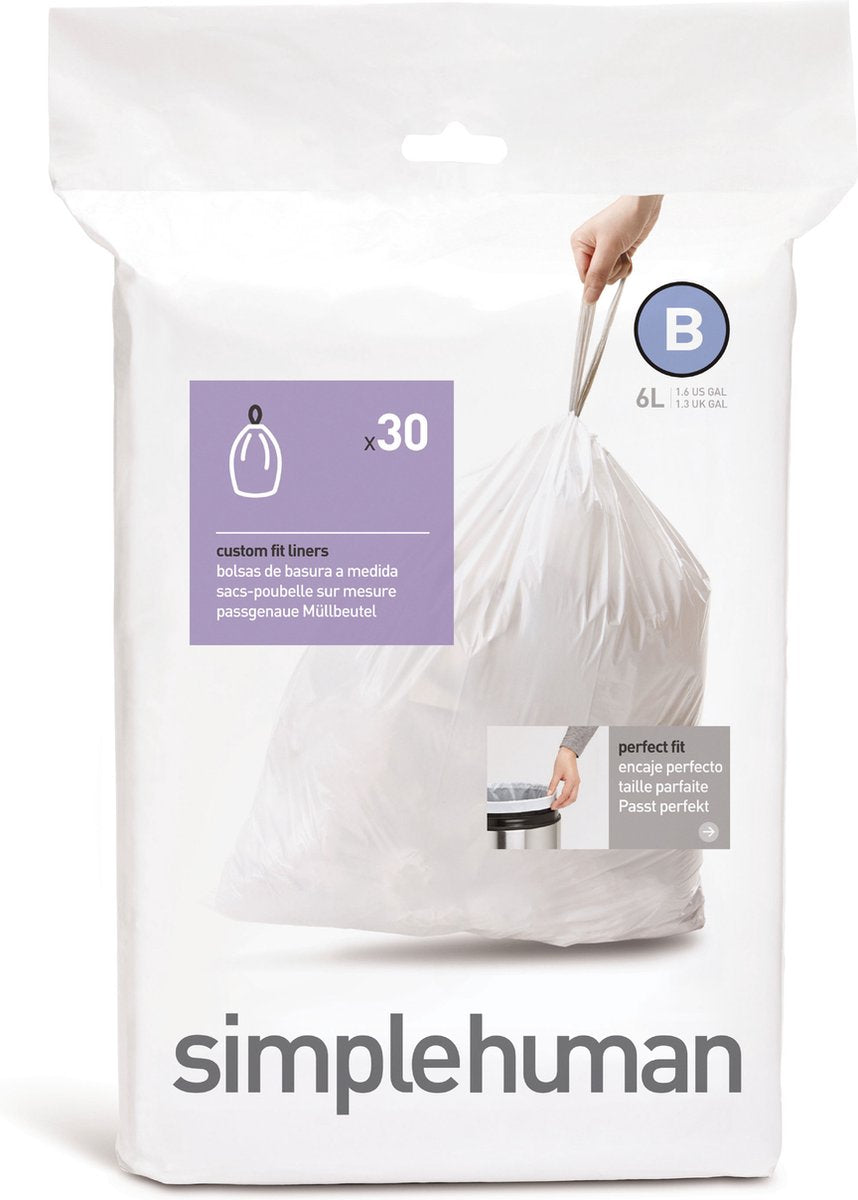 Bolsas de basura Simplehuman code b - 6 litros - 30 piezas - con cordón - blanco