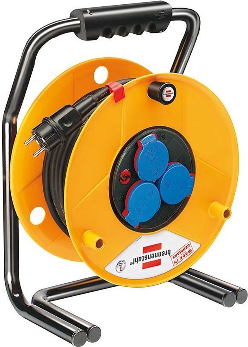 Avvolgicavo Brennerstuhl brobusta ip44, 40 m, plastica speciale, per uso esterno, made in Germany, giallo