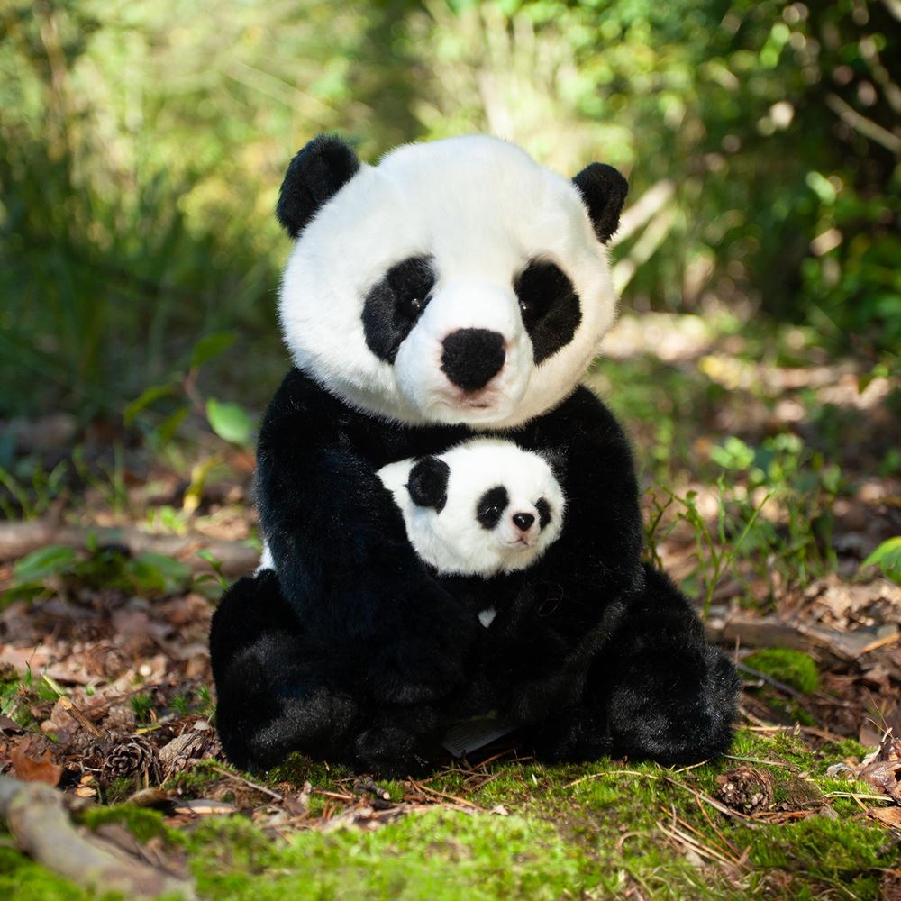 Panda di peluche con cucciolo 27 cm ecologico