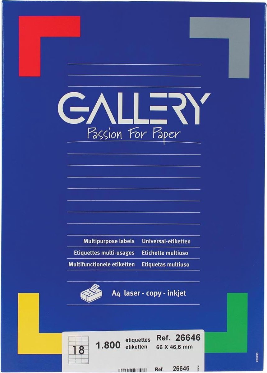 Etichette bianche Gallery ft 66 x 46,6 mm (l x a), angoli arrotondati, scatola da 1.800 etichette