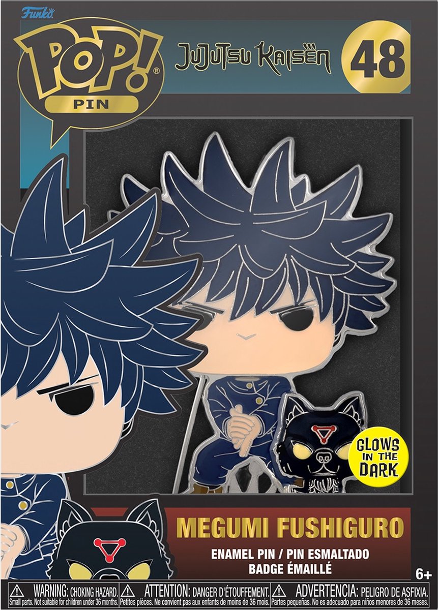 Funko pin jujutsu kaisen - ¡pop! esmalte megumi fushiguro - brilla en la oscuridad - alfiler de 10 cm - multicolores