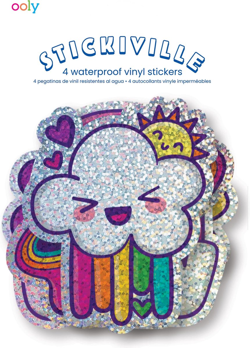 Ooly - stickiville stickers: happy rainbows - vinyl (4 die-cut) (holographic glitter)
