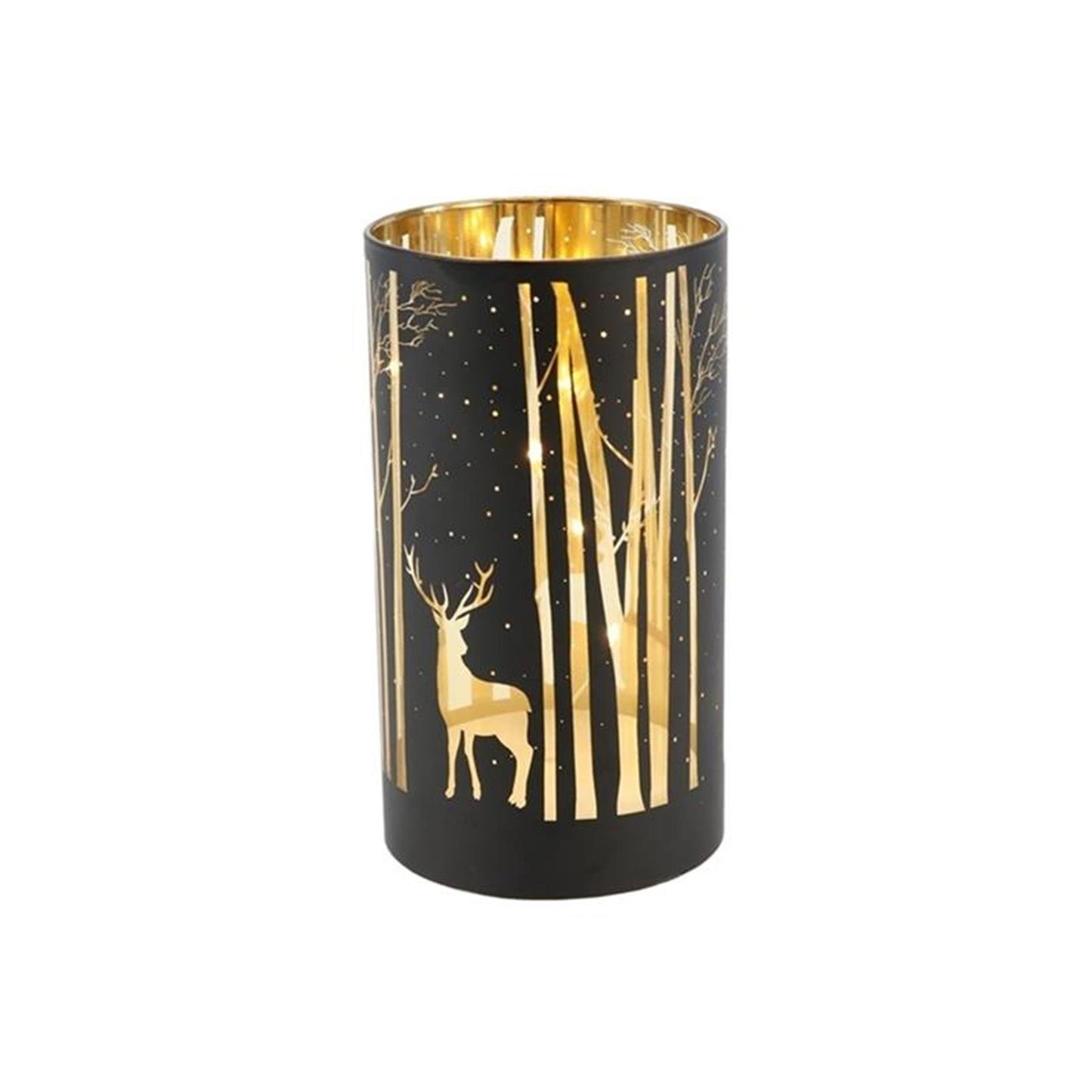 Hbx natural living cylinder lantaarn magical forest led 3xaa ã˜9xh12cm zwart goud