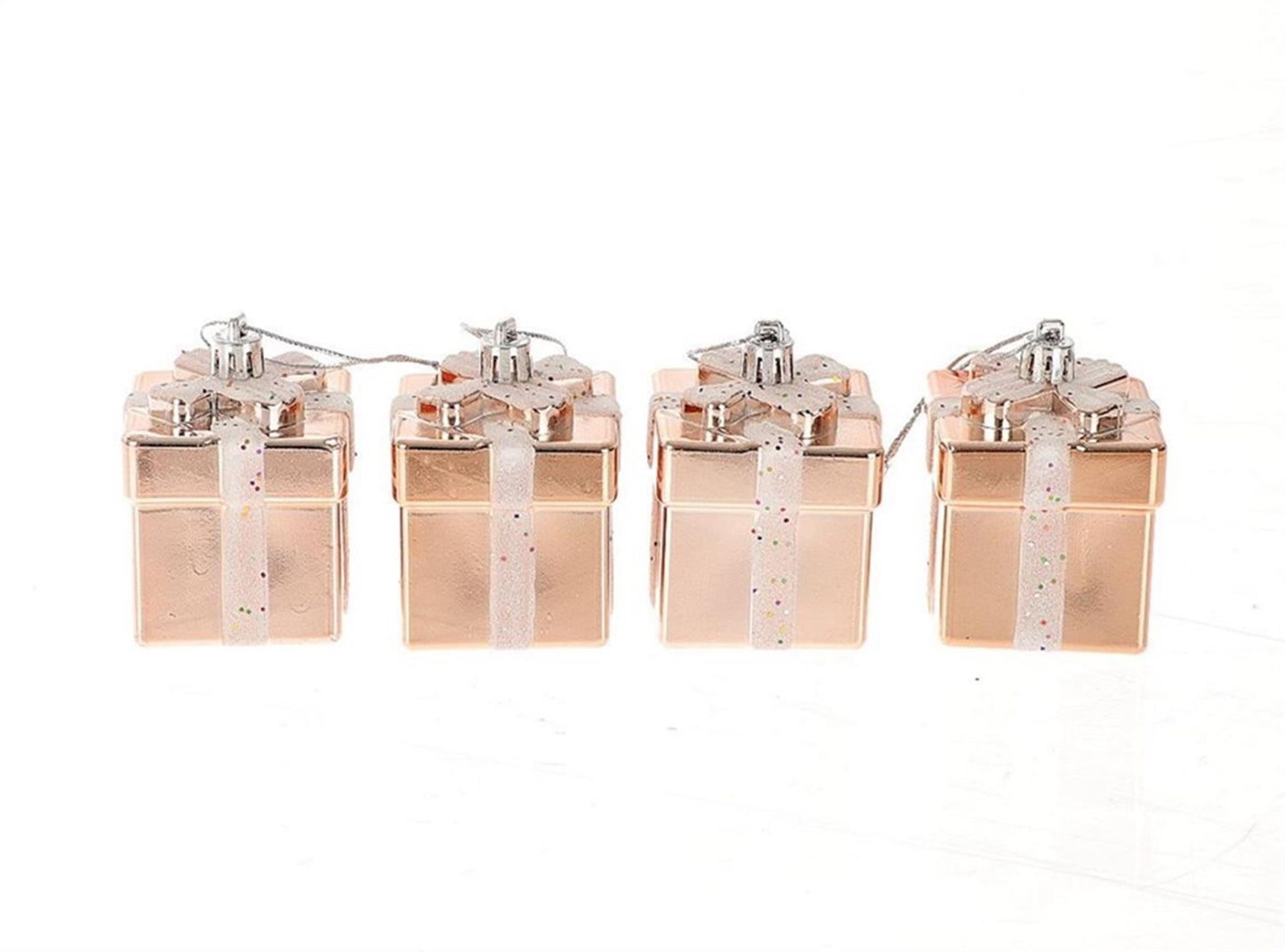 Hbx natural living kersthanger cadeautje set a 4 stuks 10,6x10,6x7,5cm roze