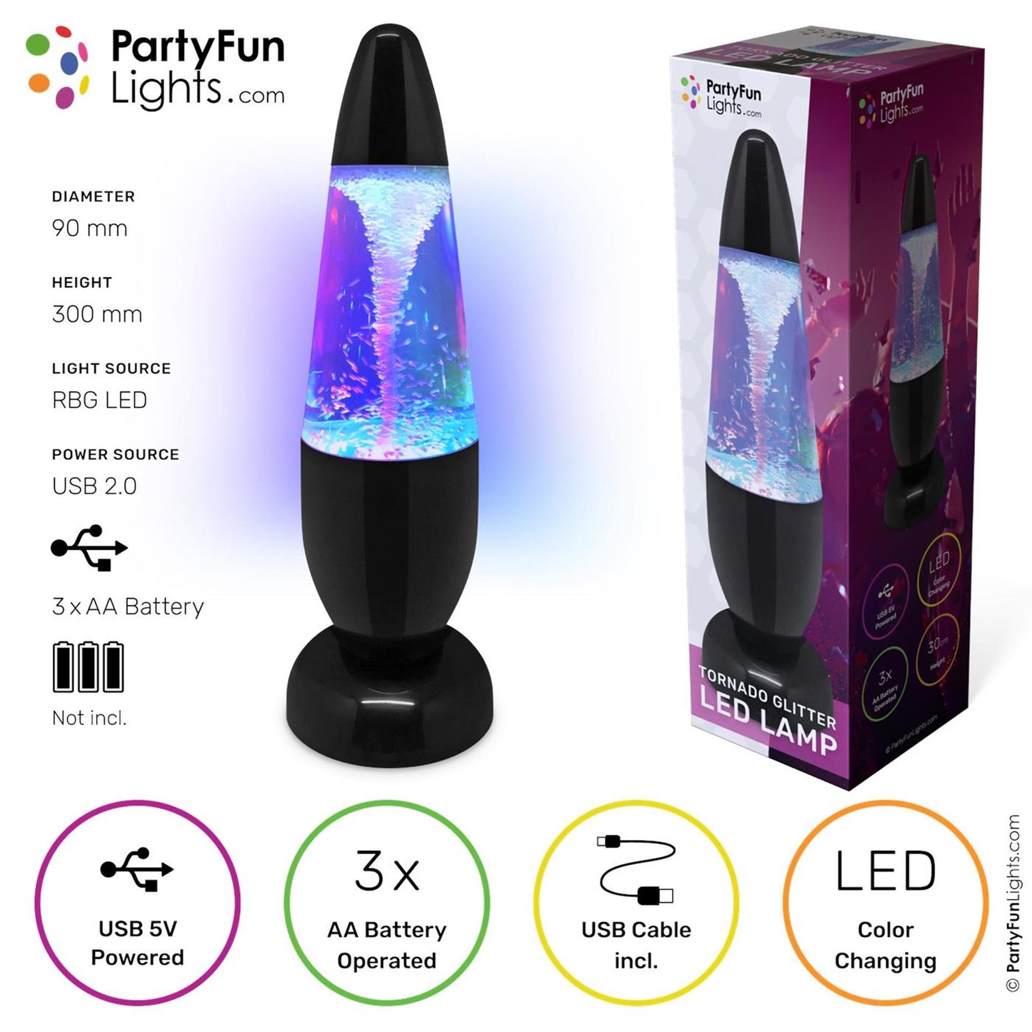Lampada da tavolo Partyfun Lights Tornado Glitter LED