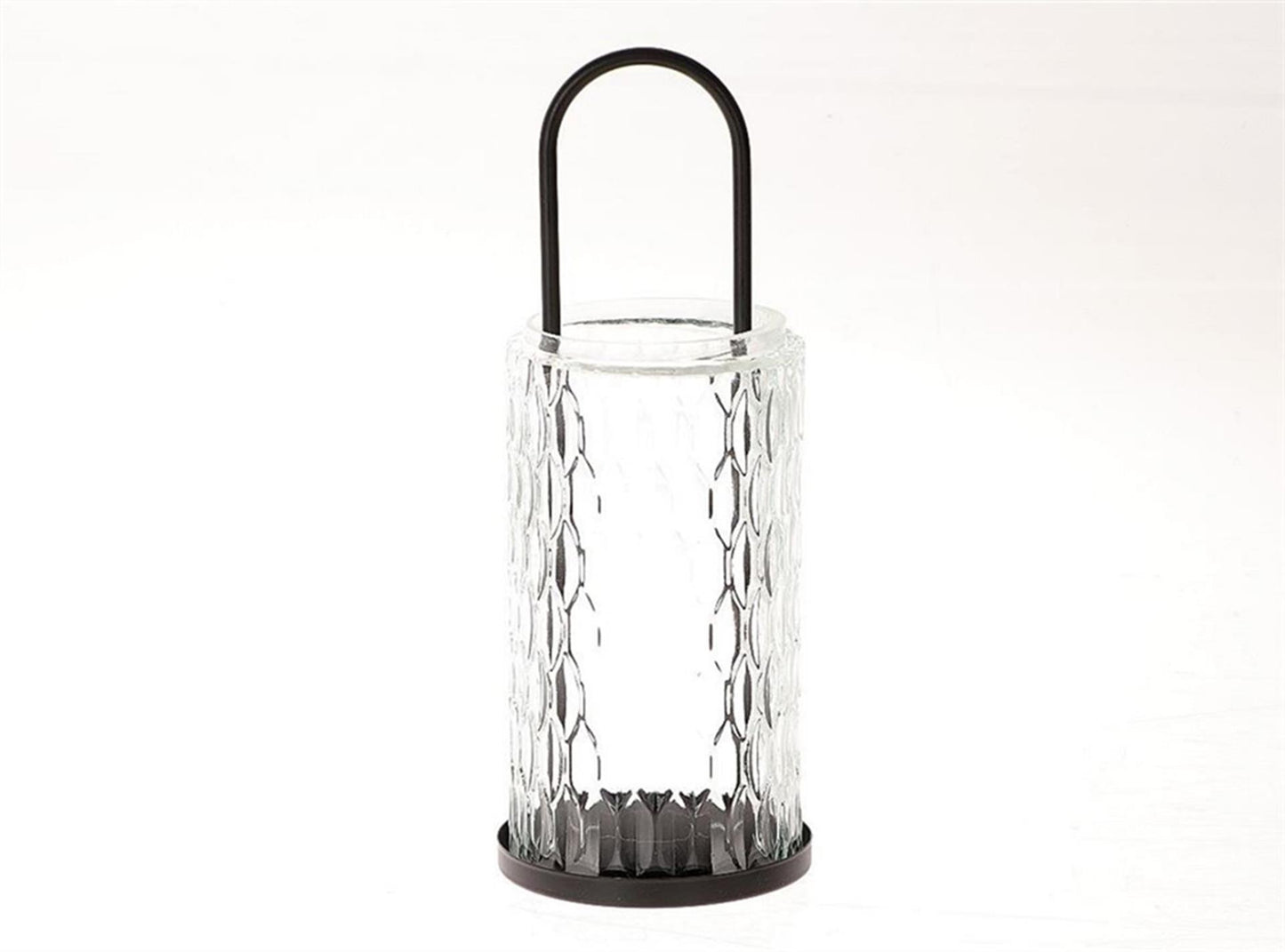 Lanterna Hbx Natural Living in vetro nero metallo dia10x27,5 cm