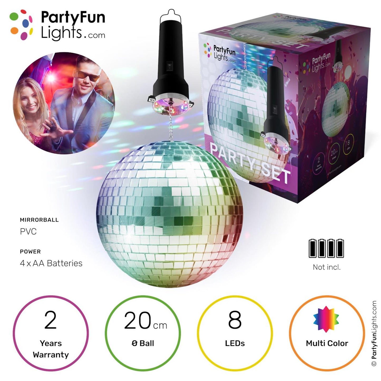 Partyfun luci disco palla 20cm LED multicolore