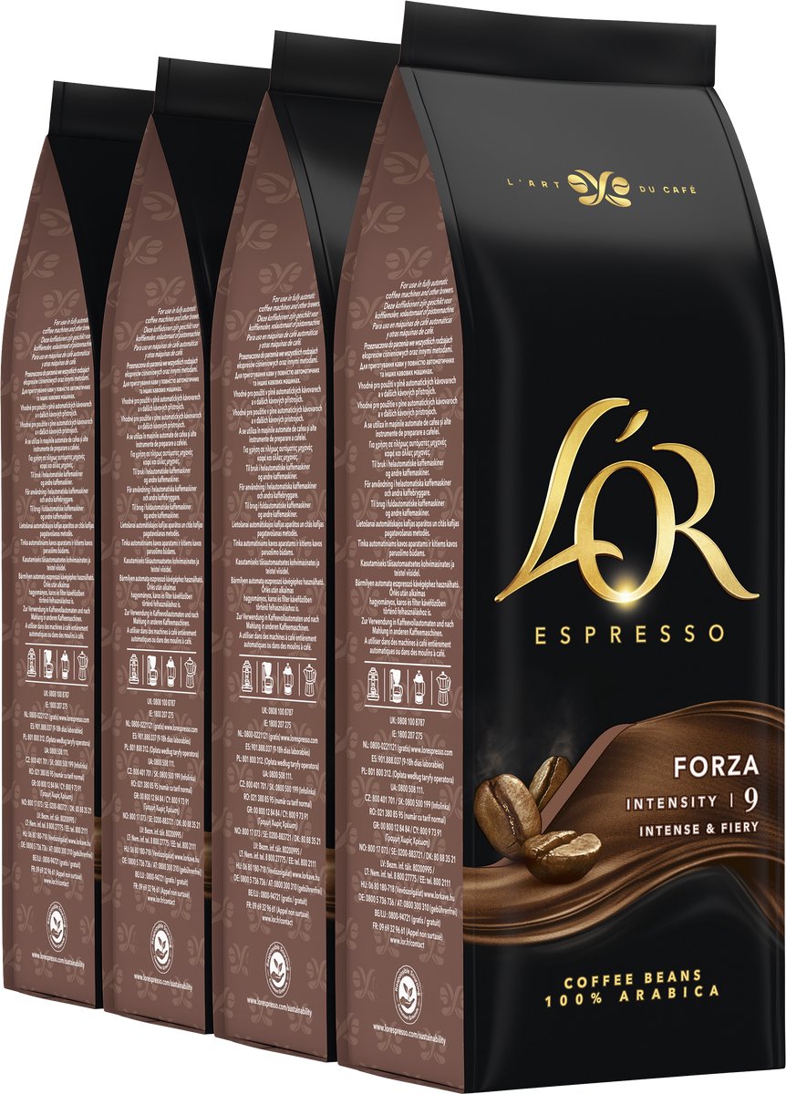 L'or espresso forza koffiebonen - intensiteit 9 12 - 4 x 500 gram