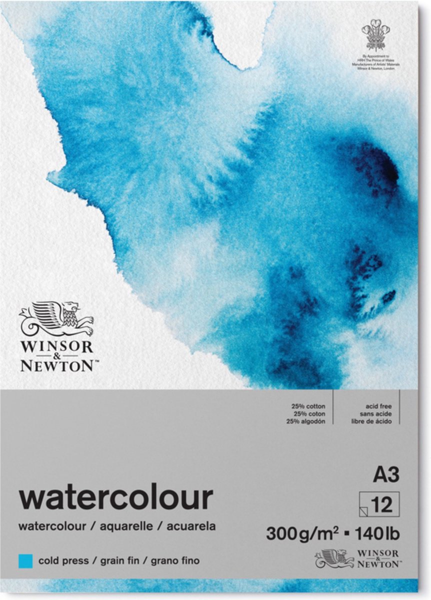 Winsor newton classic aquarelpapier grain fin blok 300 gram a3
