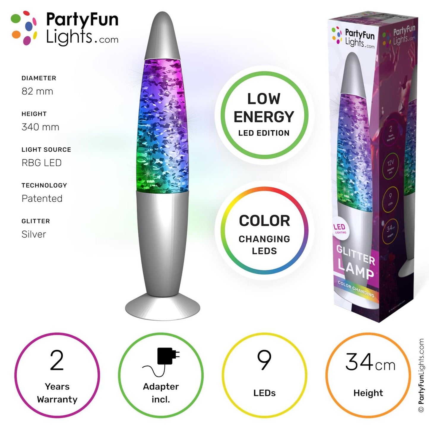 Luces divertidas para fiestas, lámpara de lava con purpurina, cambio de color LED