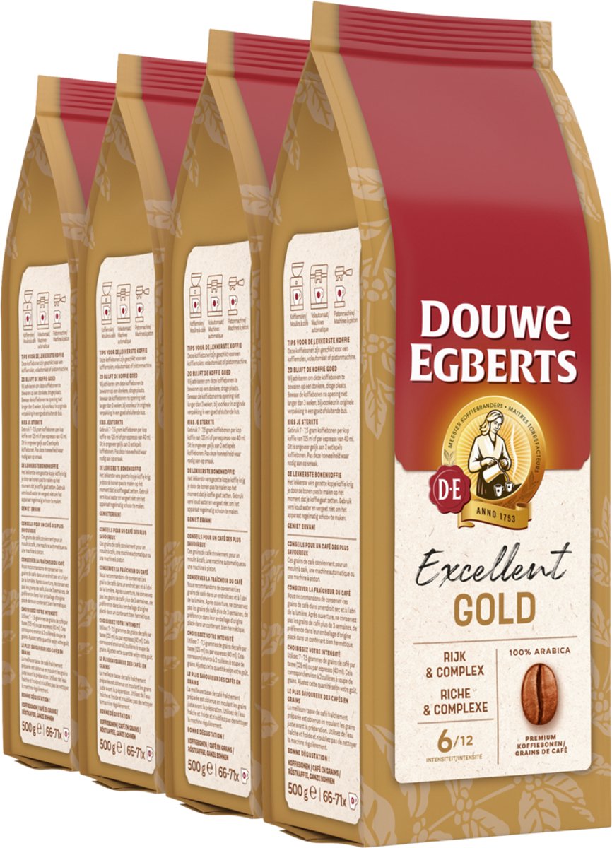 Douwe egberts excellent gold koffiebonen - intensiteit 6 12 - 4 x 500 gram