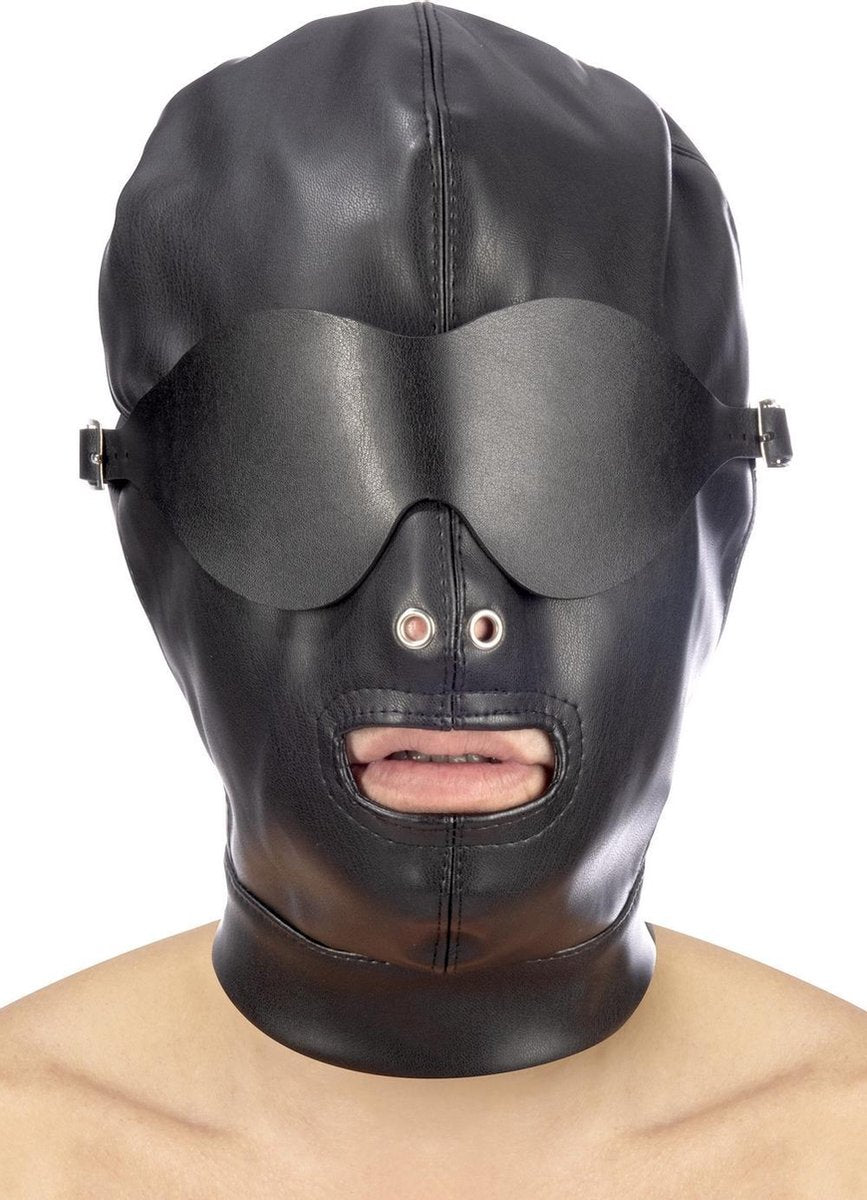 Tentazione fetish - maschera bondage - narici e bocca libere - benda rimovibile - nera