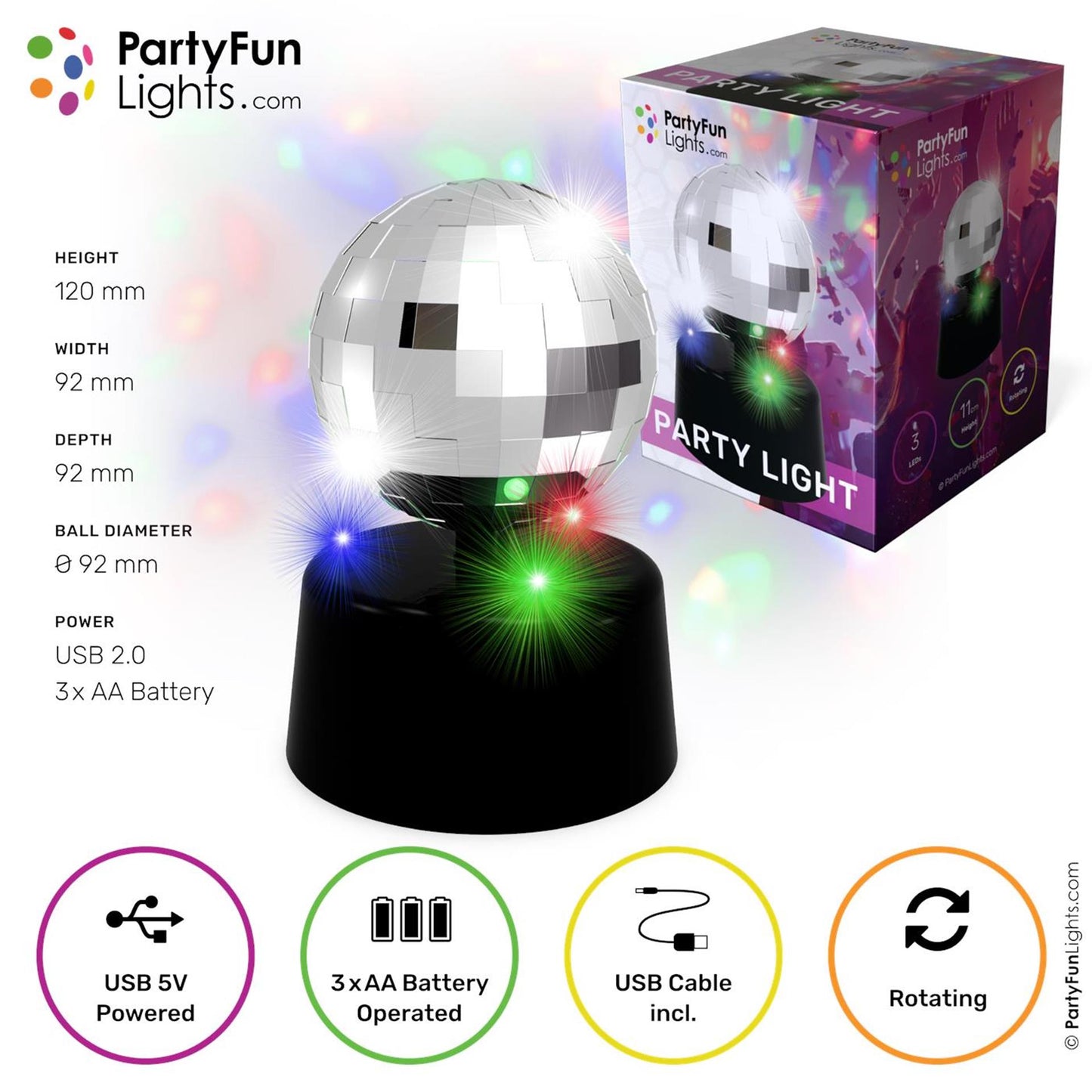 Partyfun luces lámpara de mesa mini espejo disco led rotar