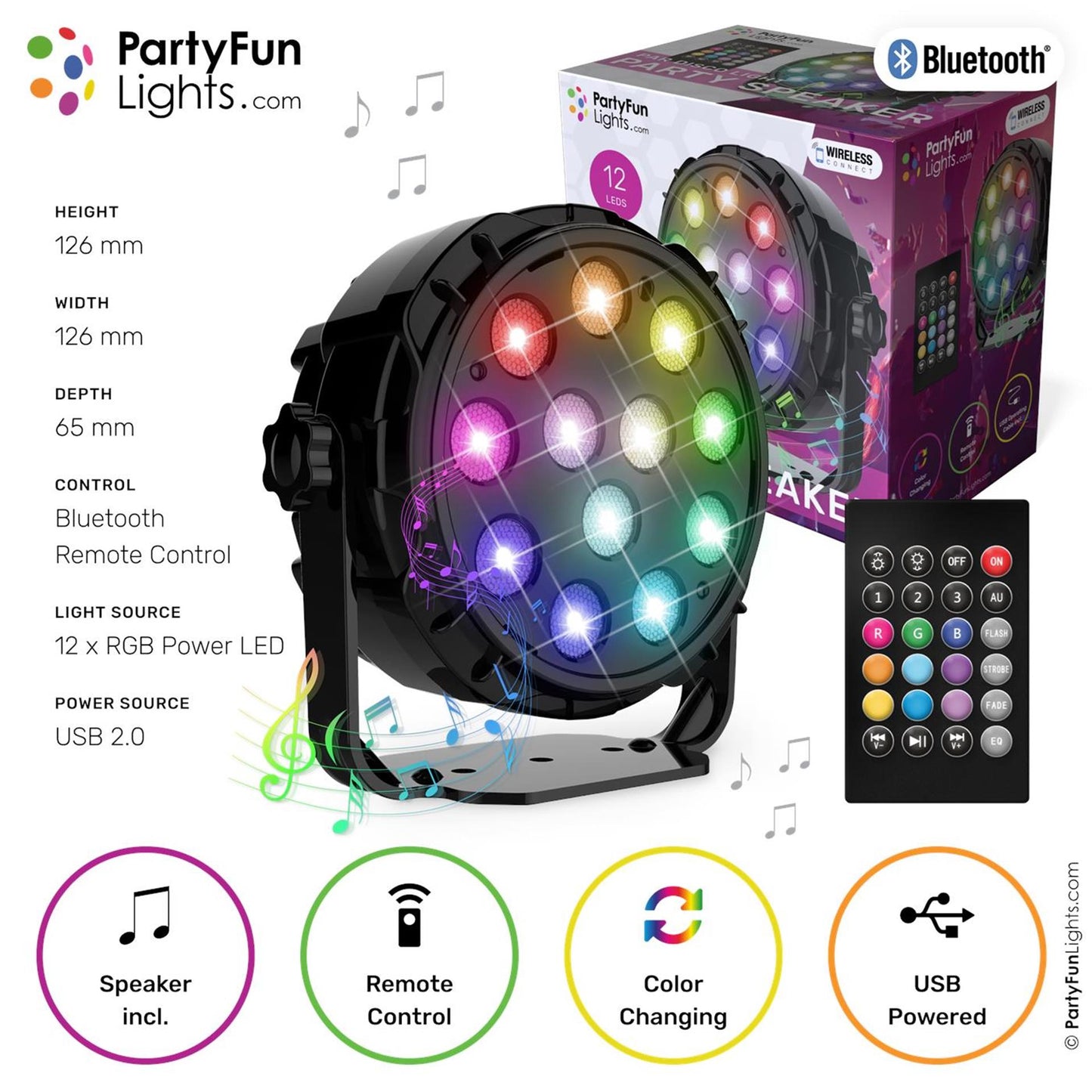Partyfun illumina l'altoparlante Bluetooth 12 LED di potenza
