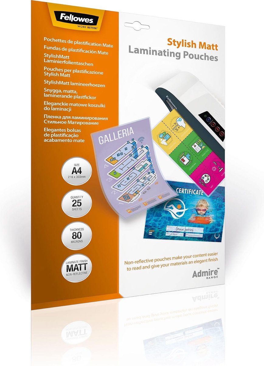 Fellowes lamineerhoezen admire a4 - stylish mat - 80 micron - 25 stuks