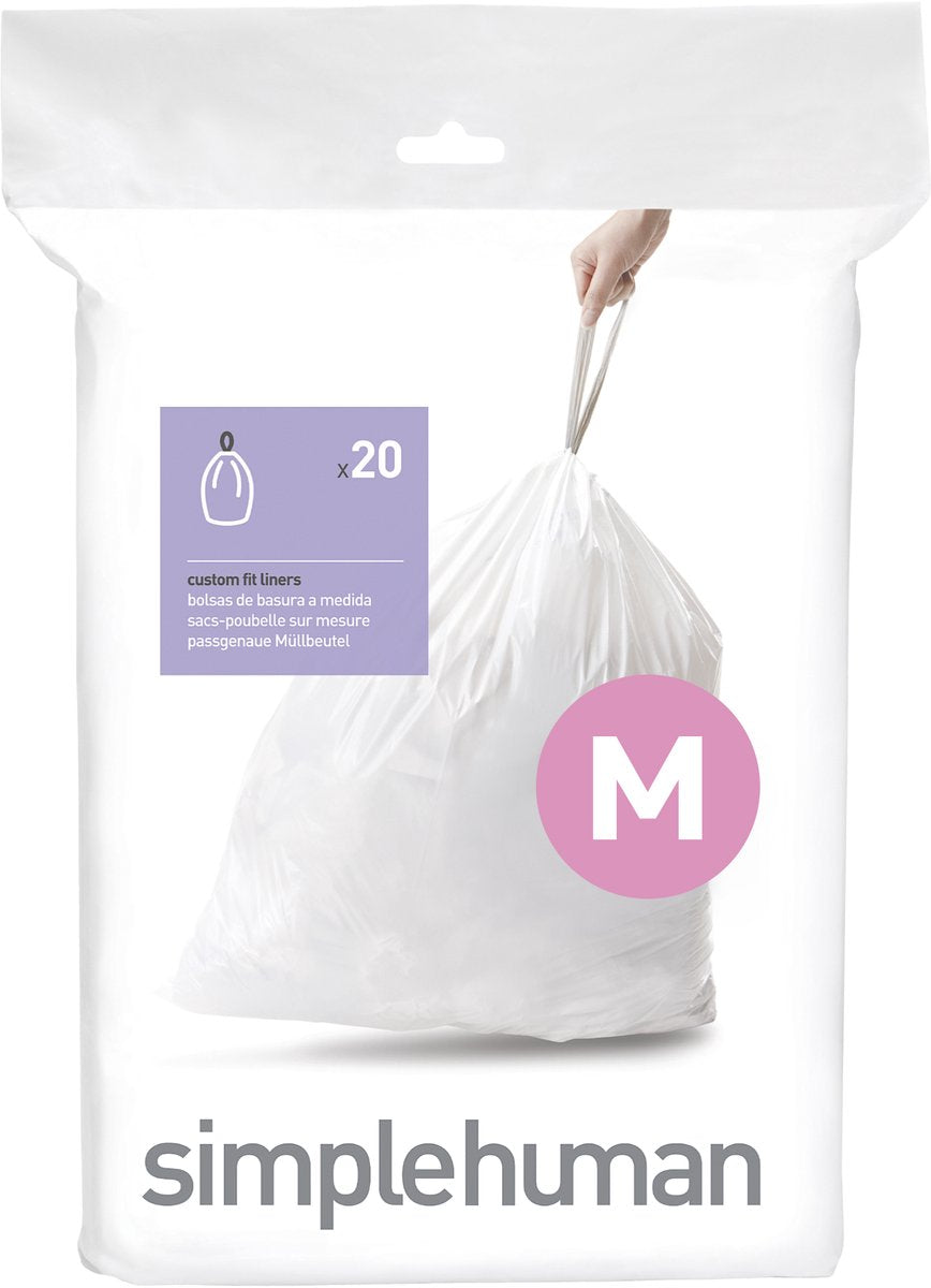 Bolsas de basura Simplehuman code m - 45 litros - 20 piezas - con cordón - blanco
