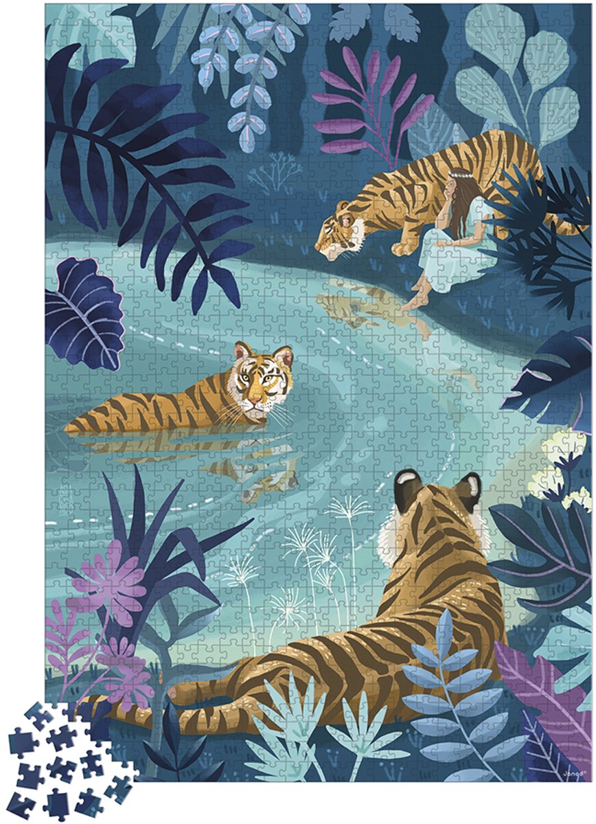 Janod - puzzle kidult - tigri al chiaro di luna - 1000 pezzi