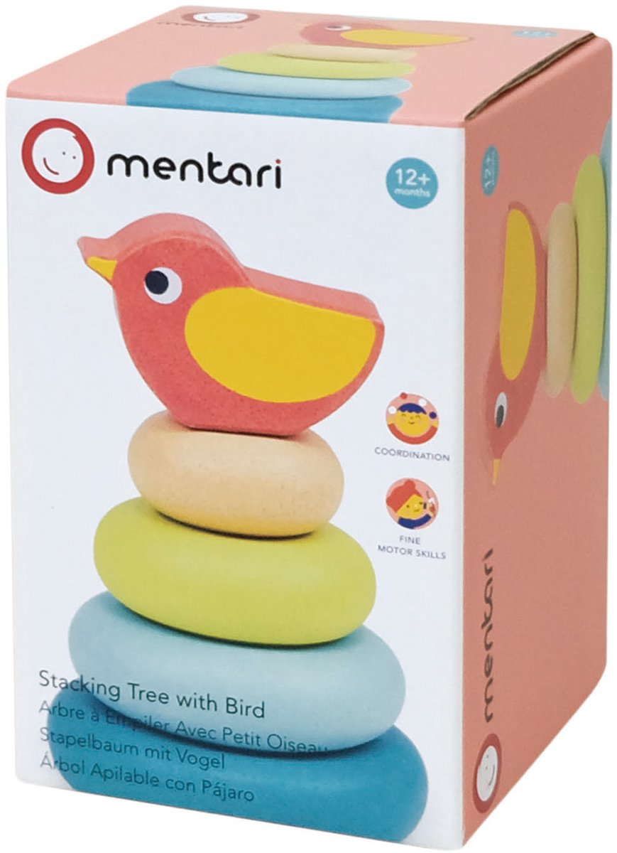Impilatore Mentari - albero con uccellino - 7x7x10cm - legno - 1 anno