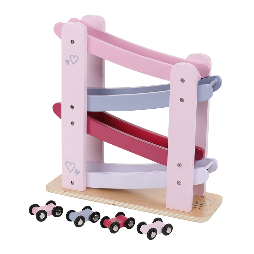 Pista de coches de madera Jipy jipy + 4 coches rosa