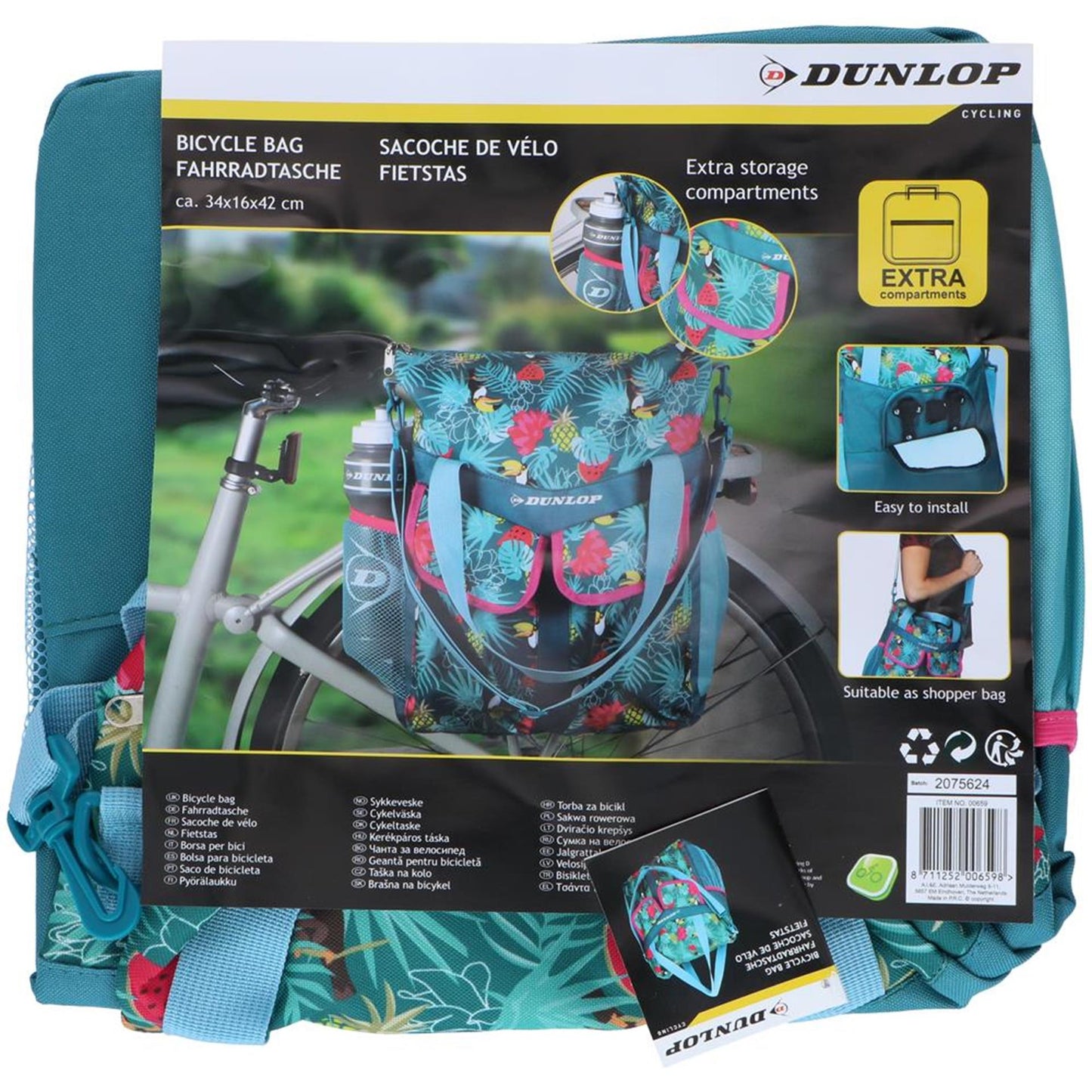 Backpack per sacca per biciclette Dunlop 2in1 20litri Contenuto Tropical Stampa