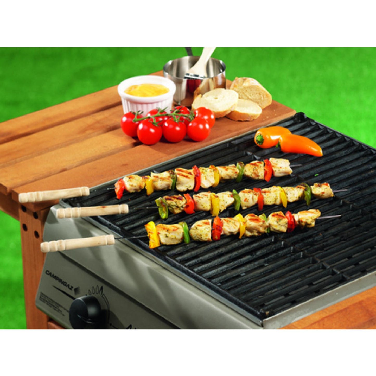 Collezione barbecue Collezione BBQ Schiaccia barbecue 38,5 cm 4 pezzi di legno in acciaio inossidabile