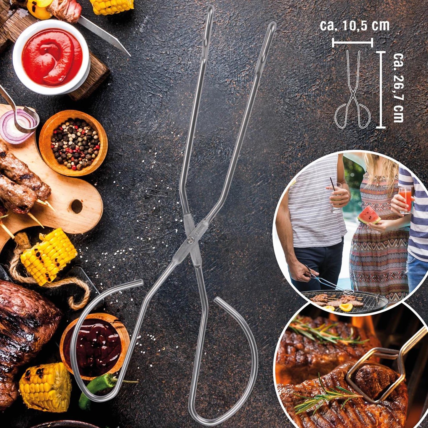 Pinza per barbecue BBQ in metallo 27 cm