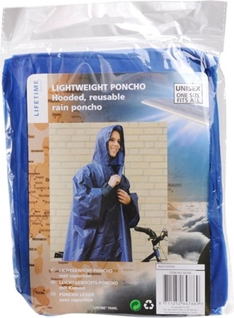 Poncho di pioggia a vita a vita con cappuccio | blu