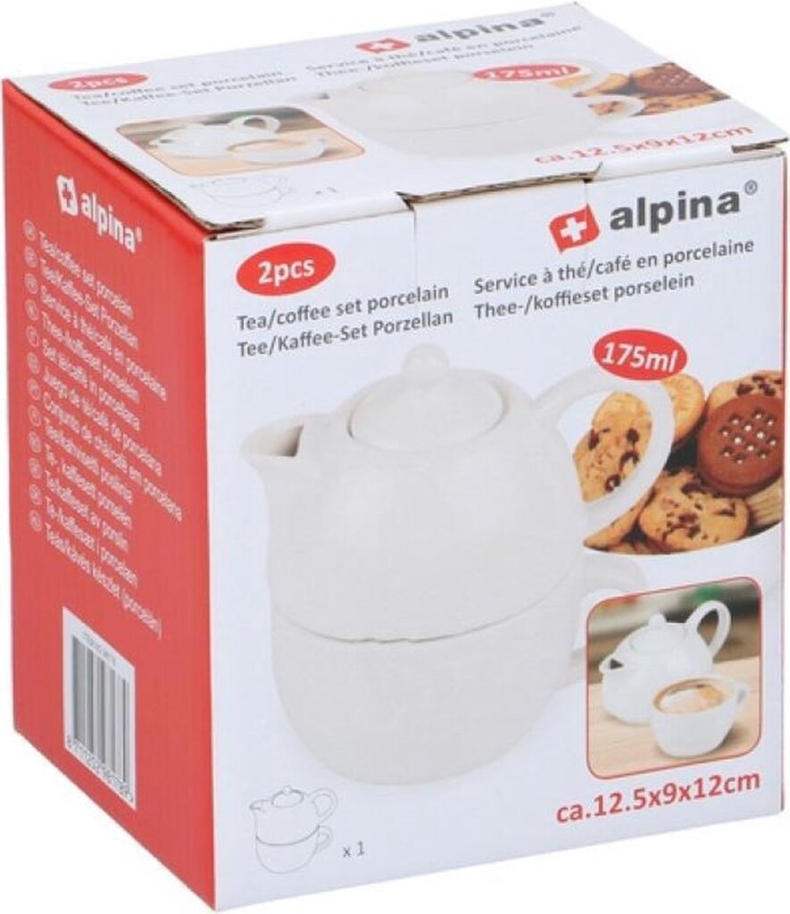Juego de café Alpina Tea 12.5 x 9 cm de porcelana blanca de 2 piezas