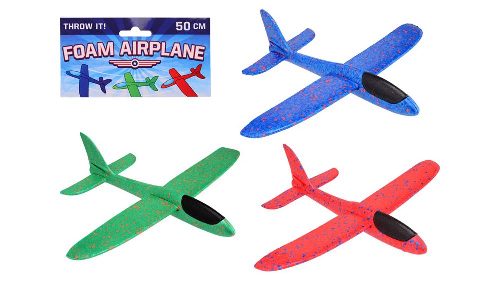 Foam vliegtuig in zak, 3 assortie. 12x5x
