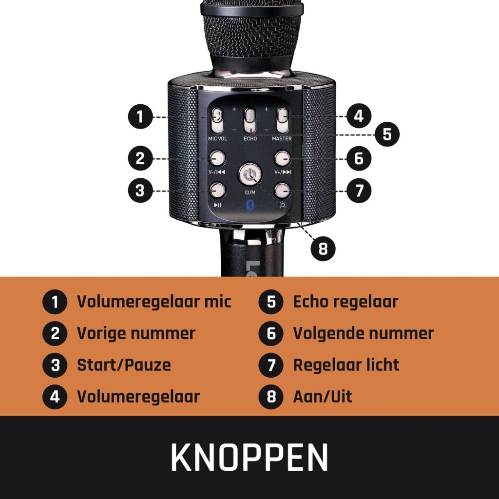 Lenco Lenco BMC-090BK Micrófono de karaoke Bluetooth con altavoz e iluminación negra