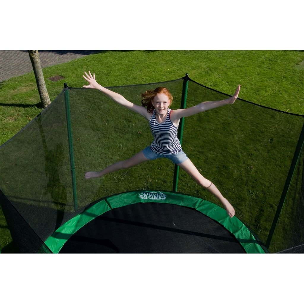 Juego en trampolín deportivo con borde protector 244 cm verde blanco