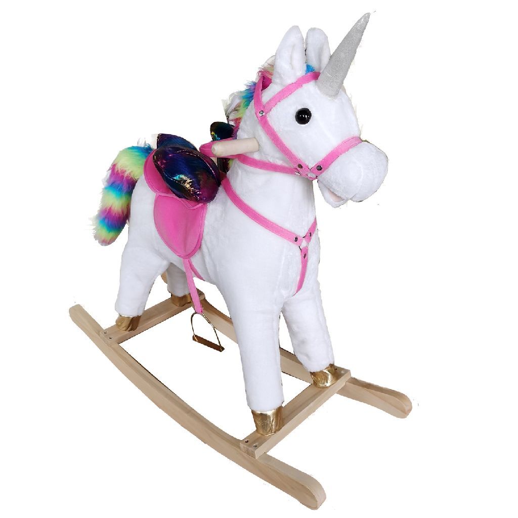 Caso a dondolo di base unicorno peluche con suono 68x29x73 cm