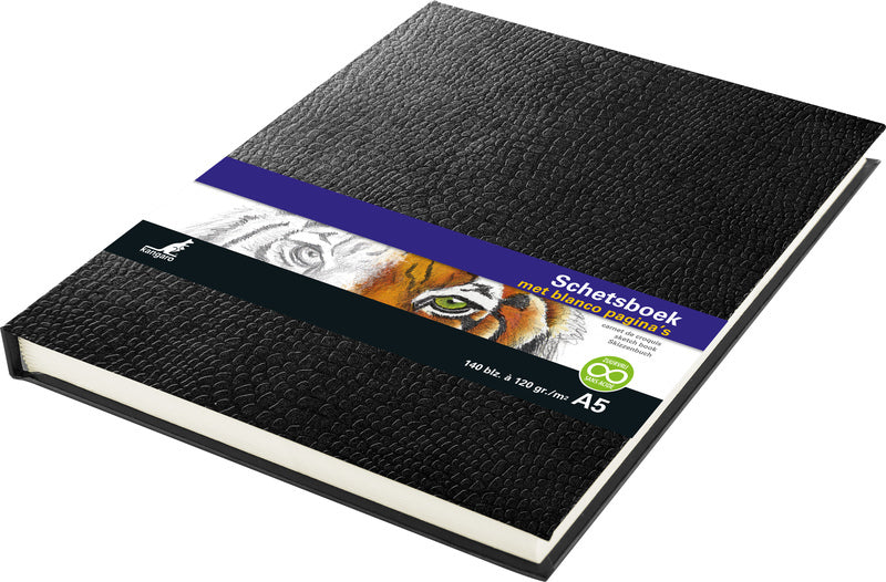 Kangaro Kangaro K-5320 Sketchbook A5 Creme 120gr Blanco Paper, 140 pagine Copertina dura nera