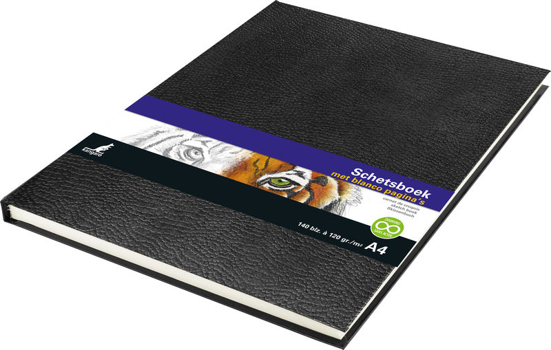 Kangaro K-5321 Sketchbook A4 Creme 120gr Blanco Paper, 140 pagine Copertina dura Snake Black