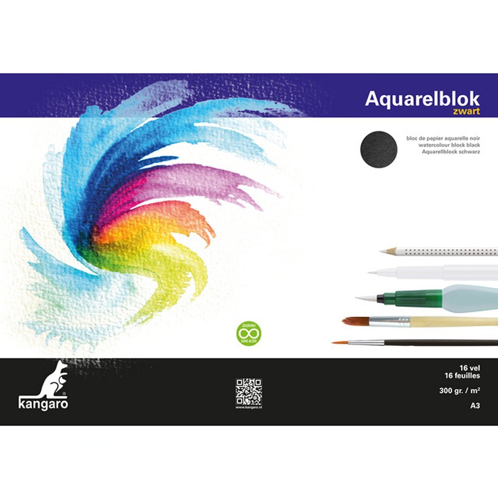 Kangaro Kangaro K-5313 A3 Aquarel Block 300 grammi 16 Foglio nero
