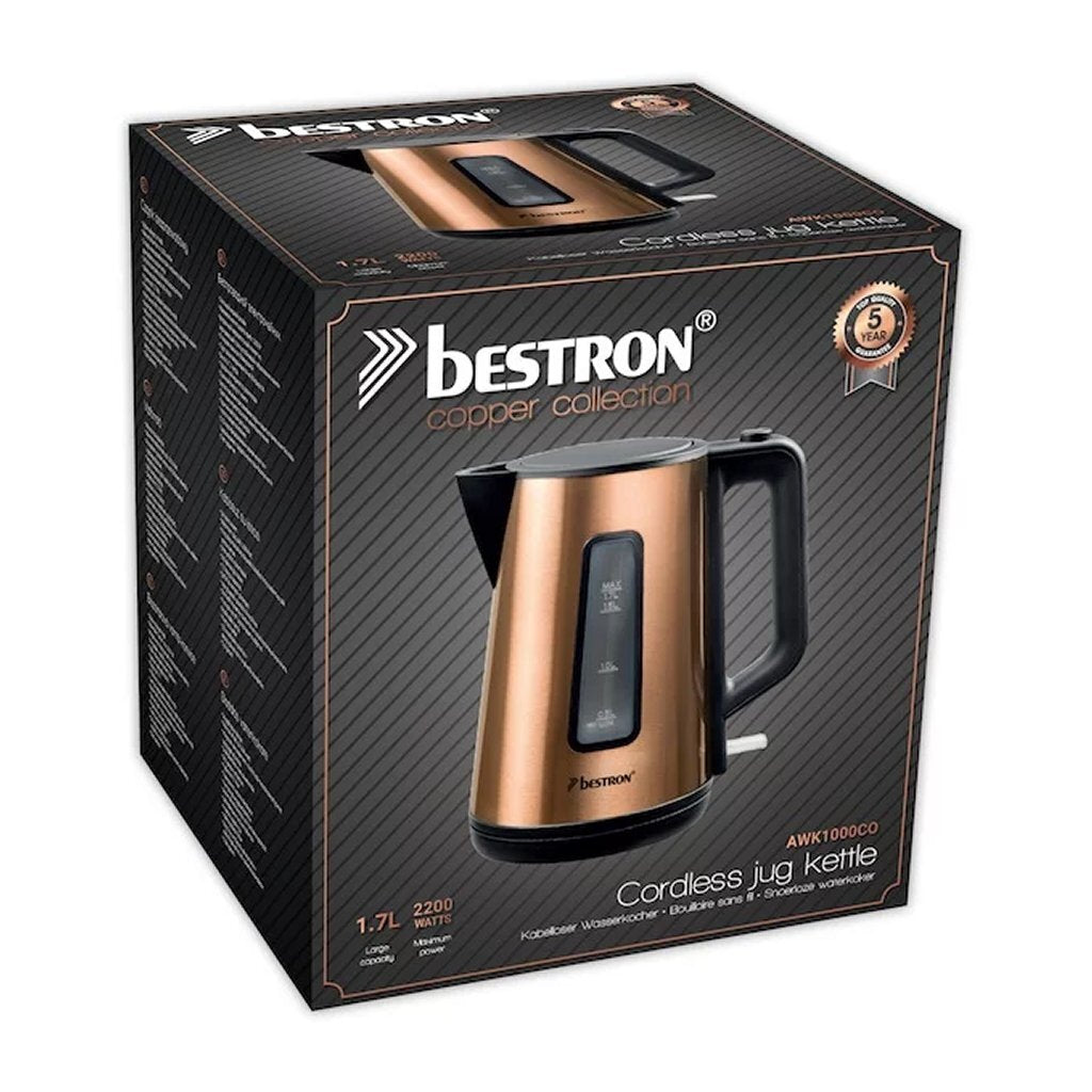 Bestron AWK1000CO Kettle 1.7L 2200W Cobre Negro