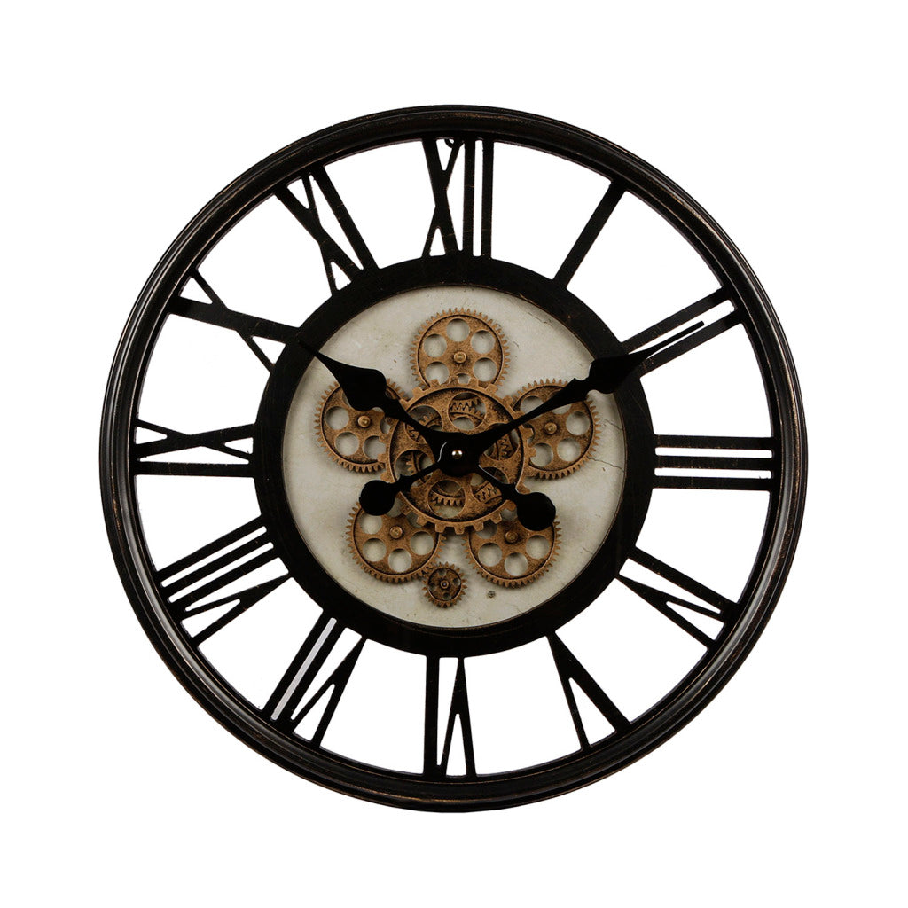 Regalos Amsterdam Regalos Reloj de pared de metal Amsterdam con engranajes de giro 54.5x7 cm de oro negro