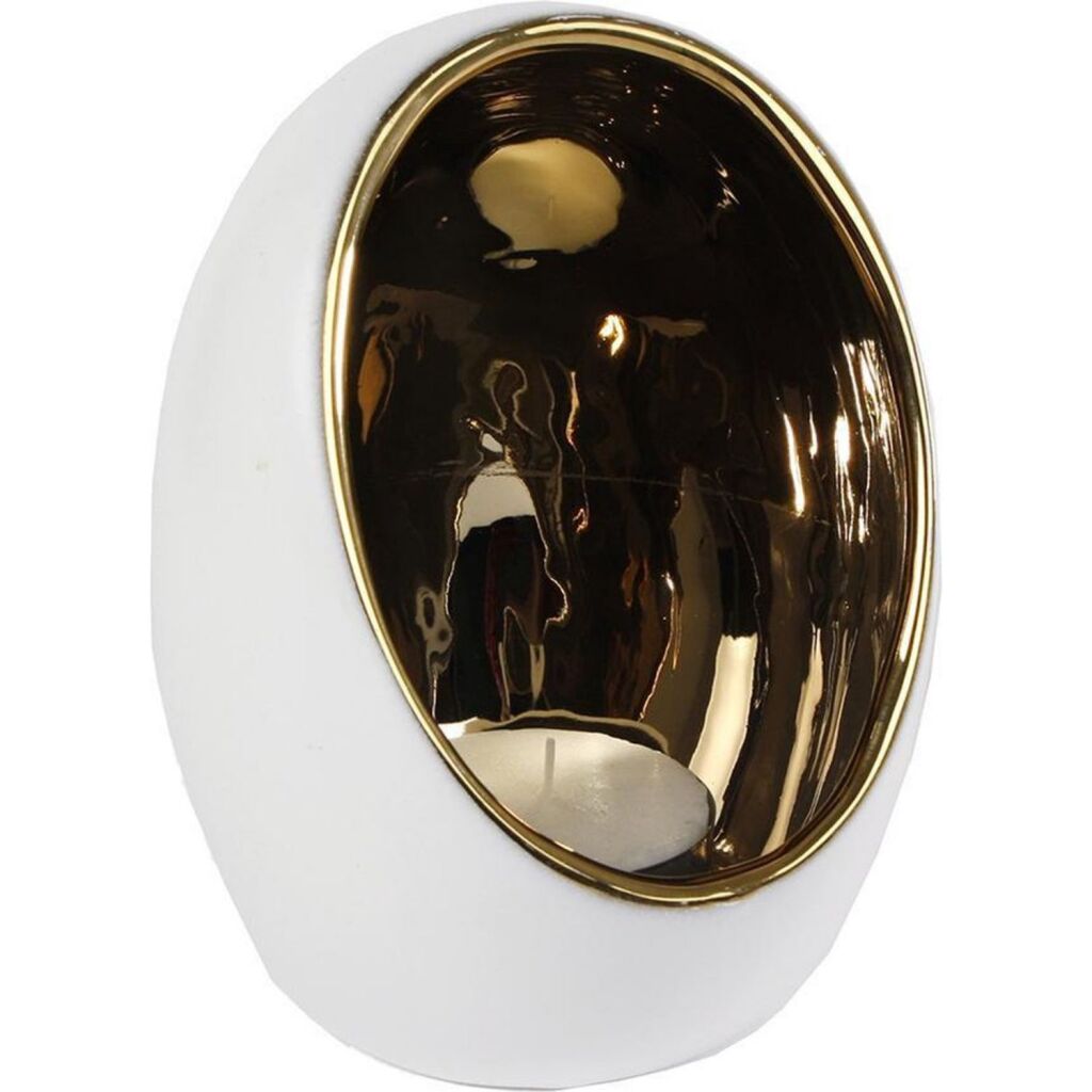 Regalos Amsterdam Gifts Amseterdam Talight Holder Pim L Goud Wit Earthw 11.5x 11.5x15cm