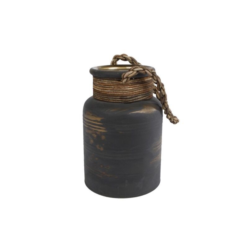 Jarrón misceláneo Ralf W Leathercord l de vidrio marrón 14x14x20cm