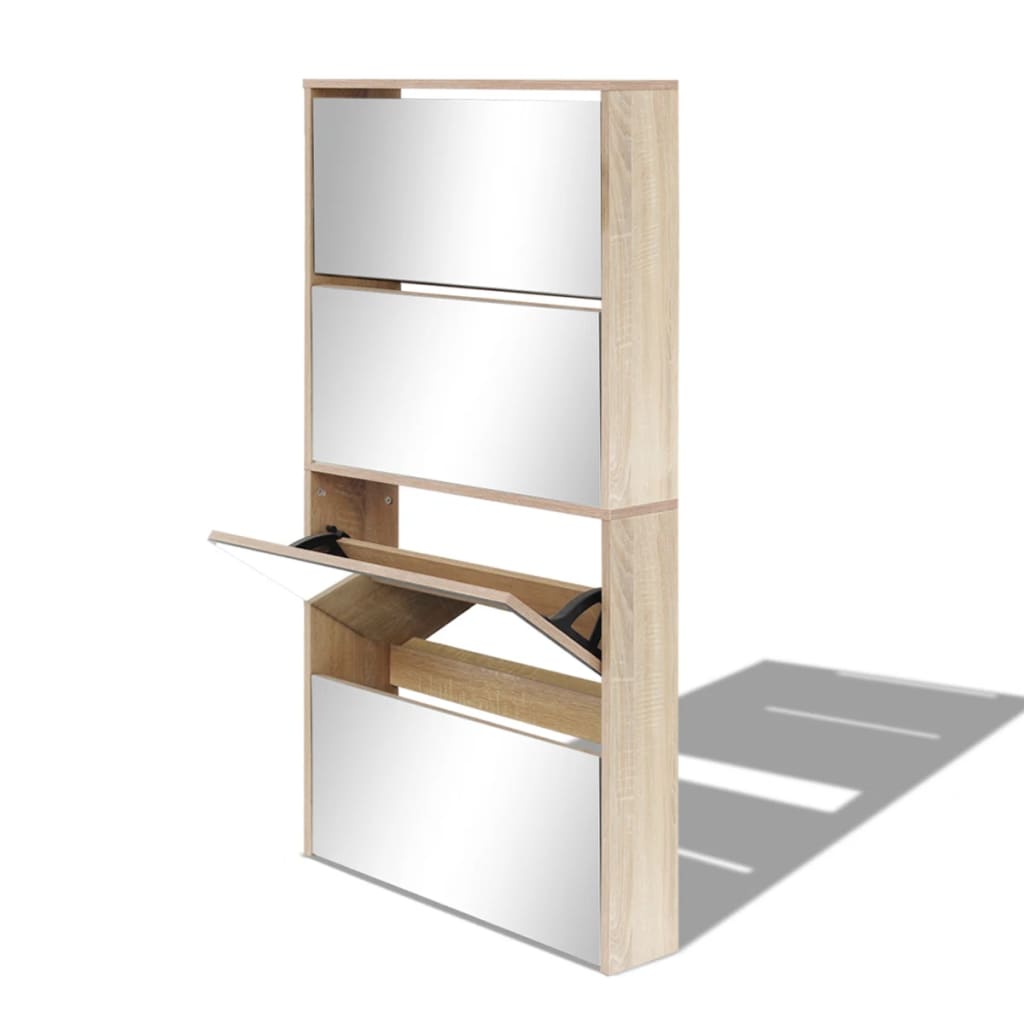 Gabinete de zapatos Vidaxl con 4 espejos 63x17x134 cm de roble