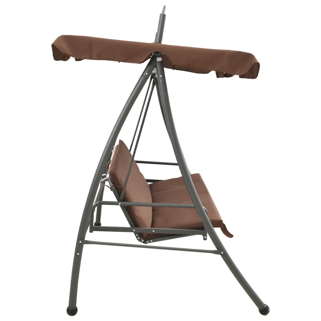Vidaxl Swing Bench per buiten con colore del caffè convertibile Luifel