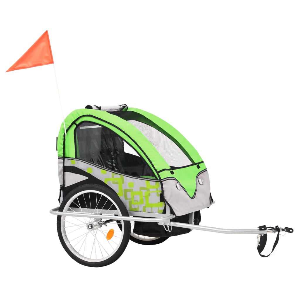Vidaxl Bicycle Trailer e Pram 2 in 1 verde e grigio