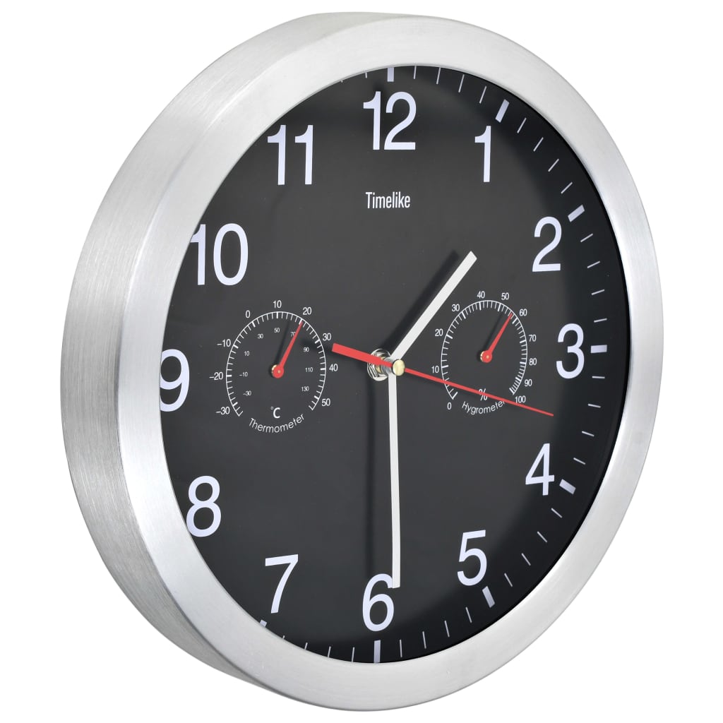 Reloj de pared Vidaxl con mecanismo de cuarzo Higrómetro Termómetro de 30 cm Negro