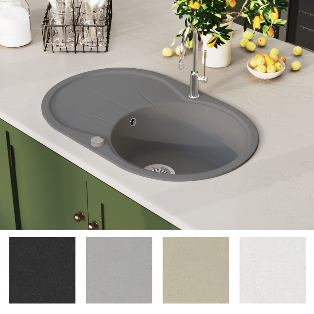 Vidaxl fregadero tazón ovalado de gris granito