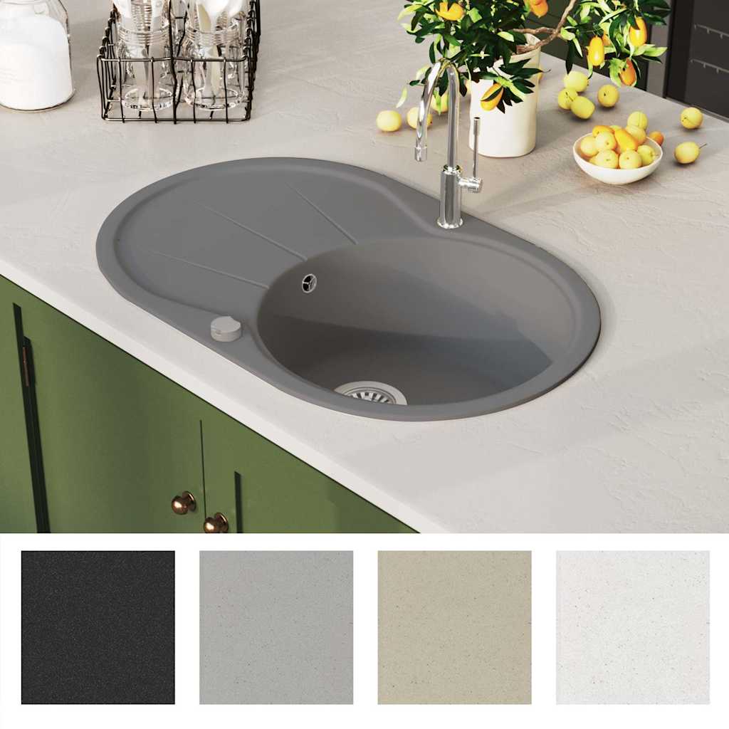 Vidaxl fregadero tazón ovalado de gris granito