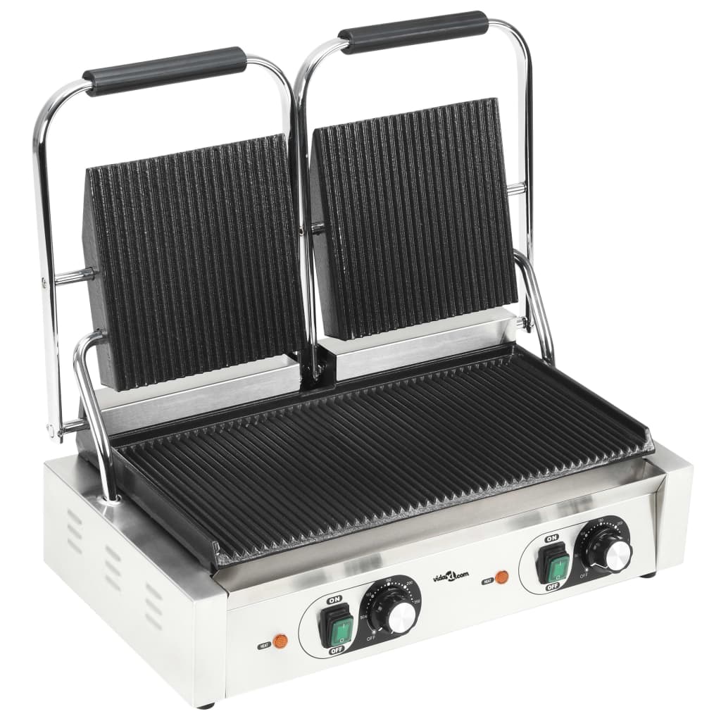 Vidaxl Panini Grill Double Grooved 3600 W 57x30.5x20 cm