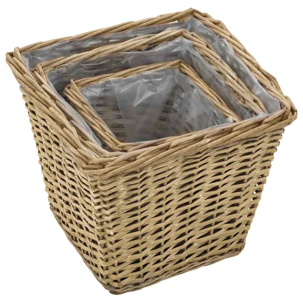 Vidaxl plantenbakken verhoogd 3 st wicker met pe-voering