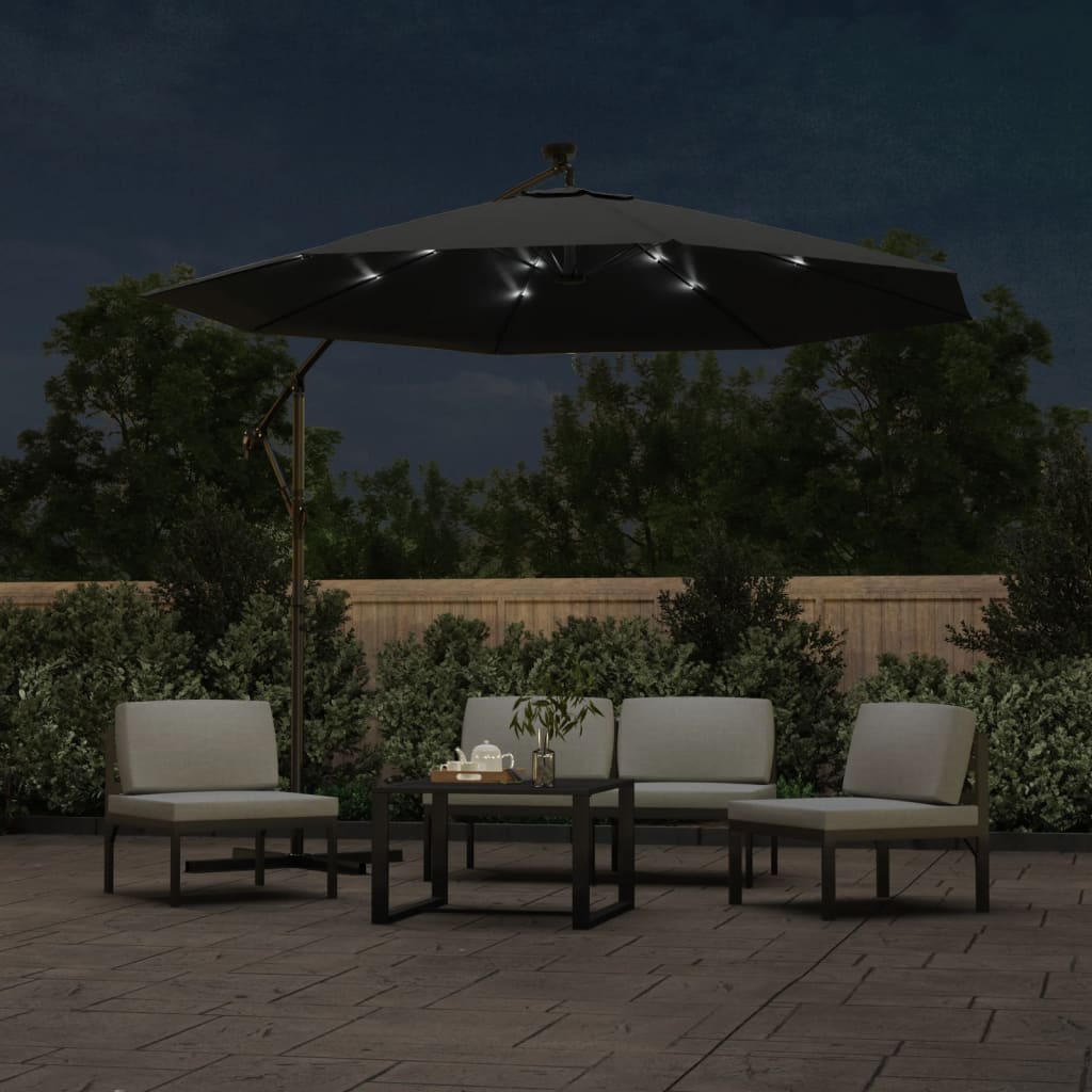 Parasol flotante Vidaxl con polo de acero de iluminación LED 300 cm antracita